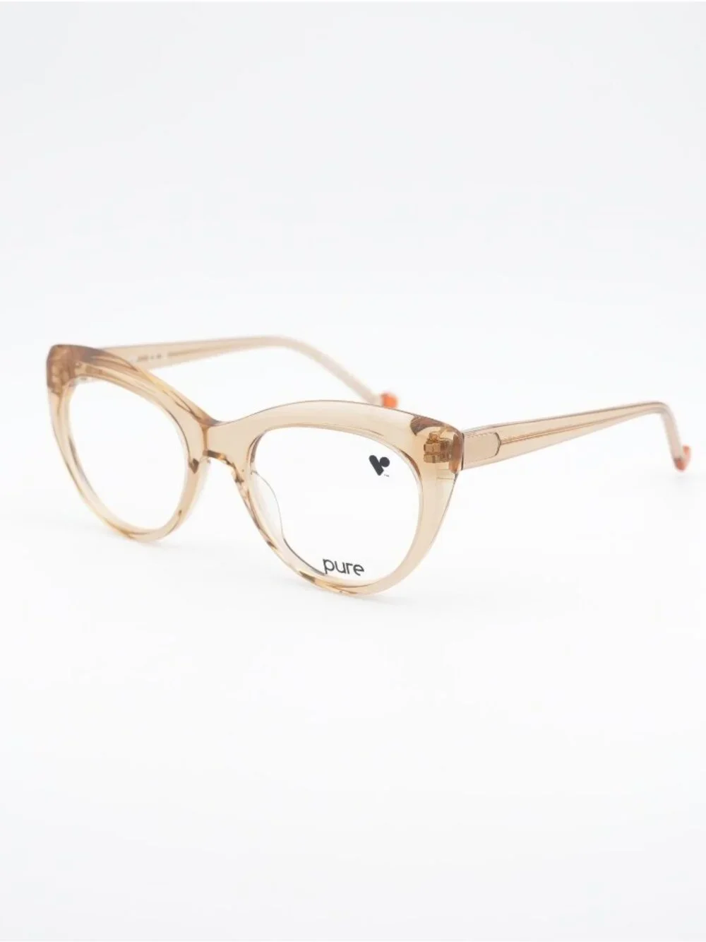 Pure P-7009 N 250 Eyeglasses Transparent Camel 52mm Cat Eye Frame